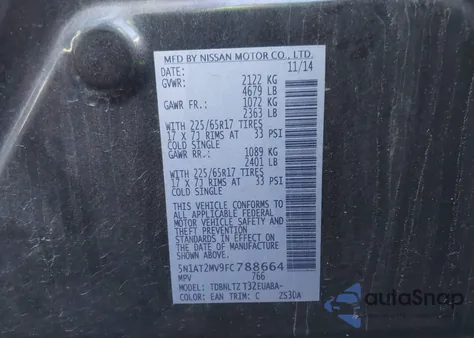 2015 Nissan Rogue Sv z USA, uszkodzony, nr VIN 5N1AT2MV9FC788664